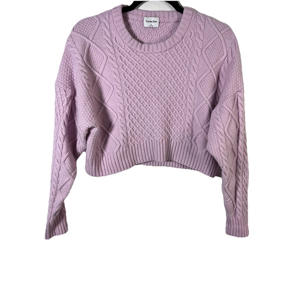 Aritzia Sunday Best Pink Cable Knit Cropped Sweater Womens Sz Medium Wool Blend